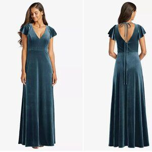 After Six Lux Velvet V-Neck Maxi Dress with Pockets, 1540, Dutch Blue, Size 2R